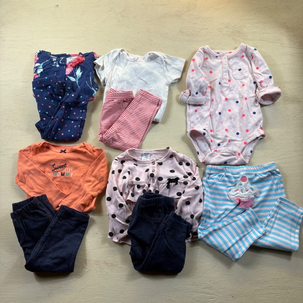 Carters Baby Girl 12 Months Clothes Bodysuits Leggings Cardigan 10pc Lot